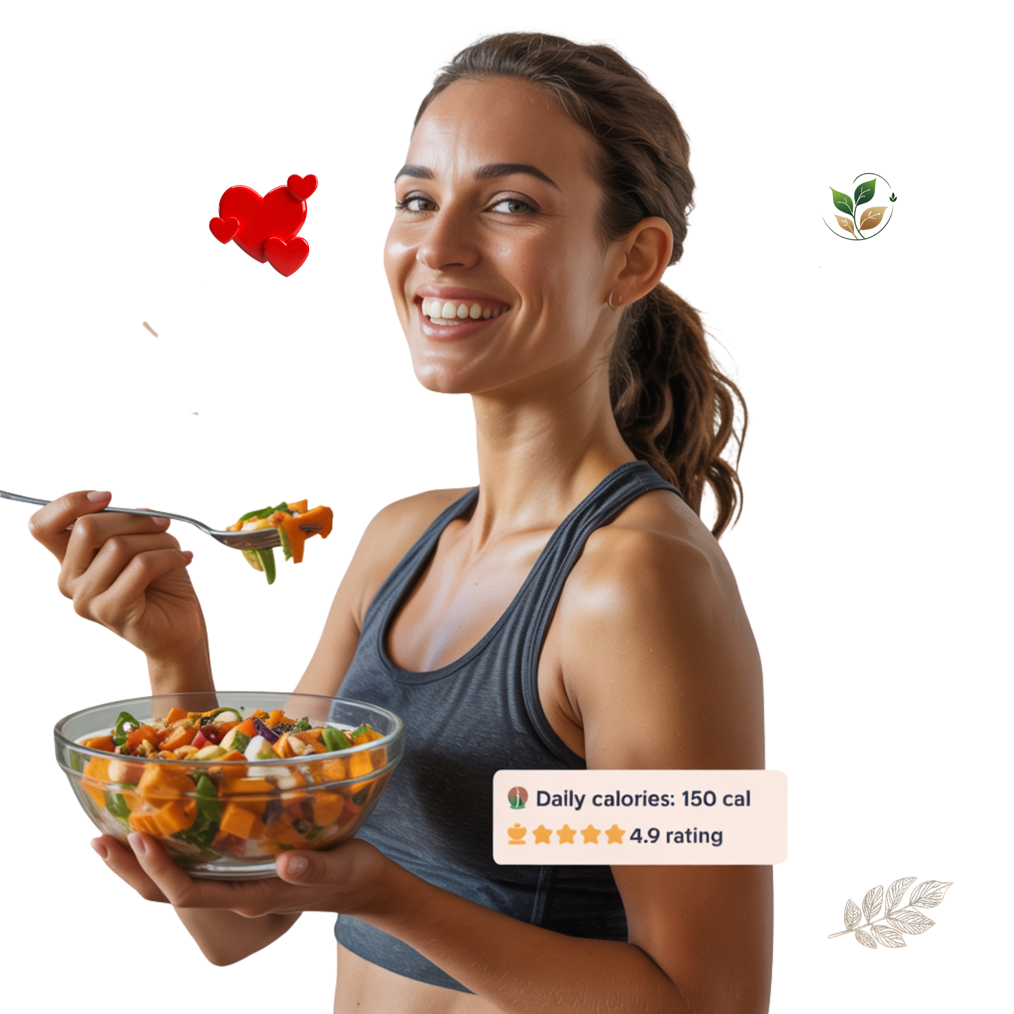 A woman smiling while holding a bowl of healthy salad